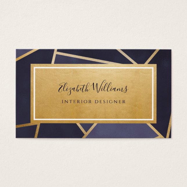 Navy Blue Gold Interior Designer Business Card (Front)