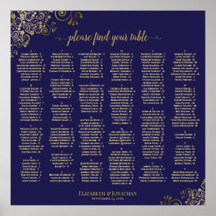 Navy Blue & Gold Lace Alphabetical Seating Chart