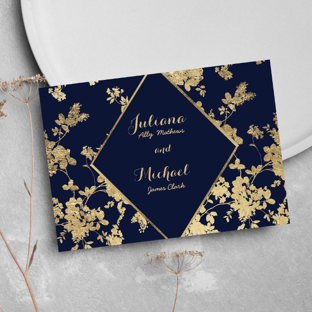 Navy blue gold lace floral luxury RSVP Invitation (Navy blue gold lace floral luxury RSVP )