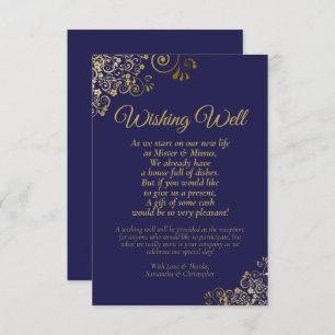 Navy Blue & Gold Lace Wedding Wishing Well Poem Enclosure Card