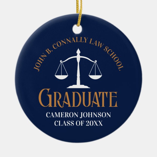 Navy Blue Gold Law School Graduation 2 Sided Ceramic Tree Decoration (Front)