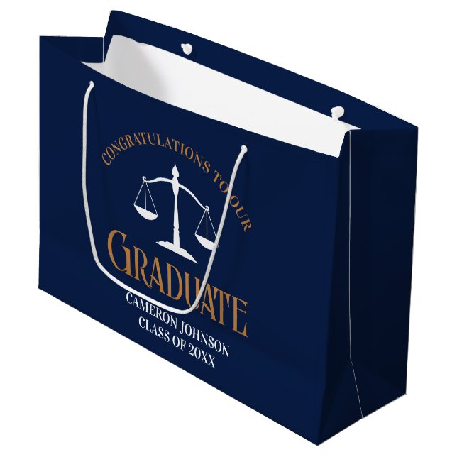 Navy Blue Gold Law School Graduation Lawyer Large Gift Bag (Front Angled)
