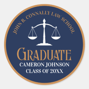 Navy Blue Gold Law School Graduation Party Classic Round Sticker