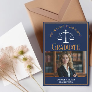 Navy Blue Gold Law School Graduation Photo Announcement