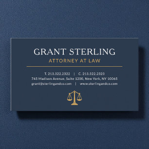 Navy Blue Gold Lawyer Attorney at Law Luxury Business Card