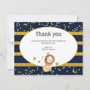 Navy Blue Gold Lion Thank You Card