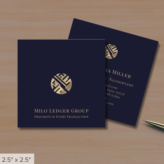 Navy Blue Gold Logo Square Business Card (Creator Uploaded)