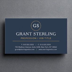 Navy Blue Gold Luxury Minimalist Professional  Business Card