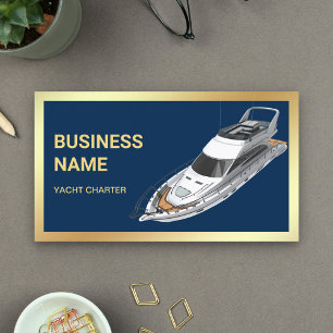 Navy Blue Gold Luxury Yacht Charter Business Card