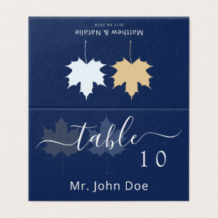 Navy Blue Gold Maple Leaf Table Guest Name Elegant