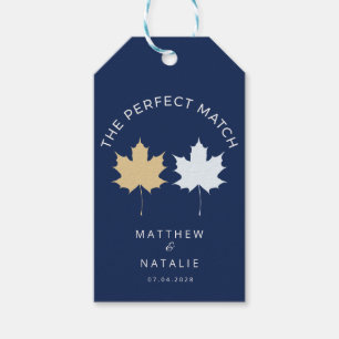 Navy Blue Gold Maple Leaf The Perfect Match Gift Tags