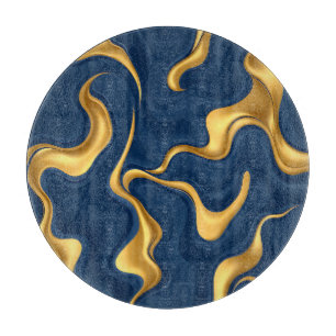 Navy Blue Gold Marble Abstract Luxury Swirl Cutting Board