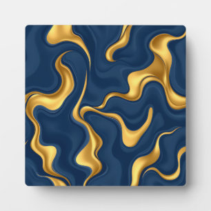 Navy Blue Gold Marble Abstract Luxury Swirl Plaque