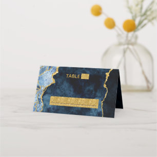 Navy Blue Gold Marble Agate Seating Table Number Place Card