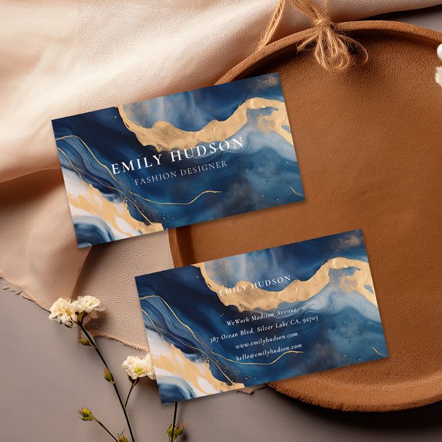 Navy Blue Gold Marble Business Card (Creator Uploaded)