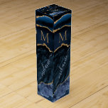 Navy Blue Gold Marble Custom Letter Name Wine Box<br><div class="desc">Wine Gift Boxes with Monogram Name Agate Navy Blue Gold Gemstone Marble Geode Glitter Sparkle Personalised Birthday - Anniversary or Wedding Gift / Suppliest - Add Your Letter / Name - Text or Remove - Make Your Special Gift Wine Box - Resize and move or remove and add text /...</div>
