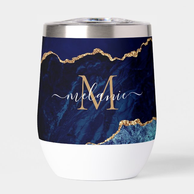 Navy Blue Gold Marble Custom Name and Letter (Front)