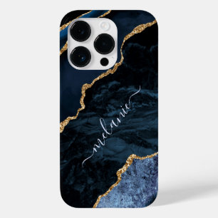 Navy Blue Gold Marble Custom Name iPhone Case