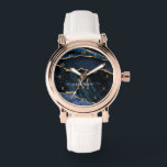 Navy Blue Gold Marble Custom Your Name Watch<br><div class="desc">Watches with Monogram Name Agate Navy Blue Gold Gemstone Marble Geode Glitter Sparkle Personalised Birthday - Anniversary or Wedding Watch Gift / Suppliest - Add Your Letter / Name - Text or Remove - Make Your Special Gift - Resize and move or remove and add text / elements with customisation...</div>