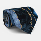 Navy Blue Gold Marble Neck Tie