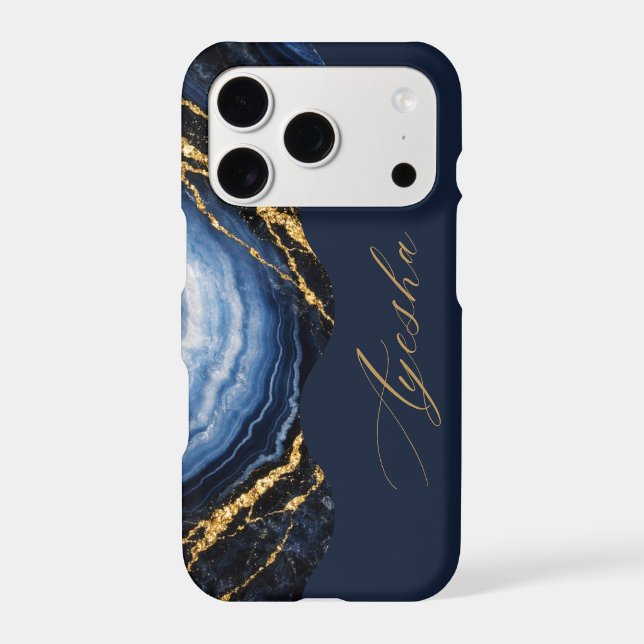 "Navy Blue Gold Marble Personalised iPhone Case" (Back)