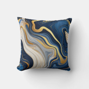 Navy Blue Gold Marble Swirls Cushion