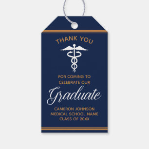 Navy Blue Gold Medical School Graduation Party Gift Tags