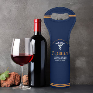 Navy Blue Gold Medical School Graduation Party Wine Bag
