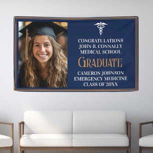 Navy Blue Gold Medical School Photo Graduation Banner