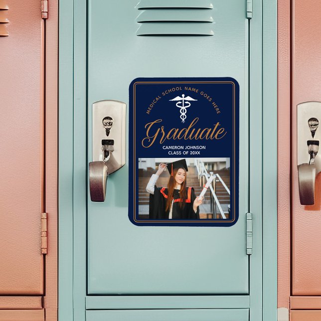 Navy Blue Gold Medical School Photo Graduation Magnet (Creator Uploaded)