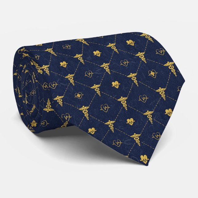 Navy Blue & Gold Medical  Tie (Rolled)