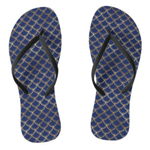Navy Blue Gold Mermaid Scales Pattern Jandals