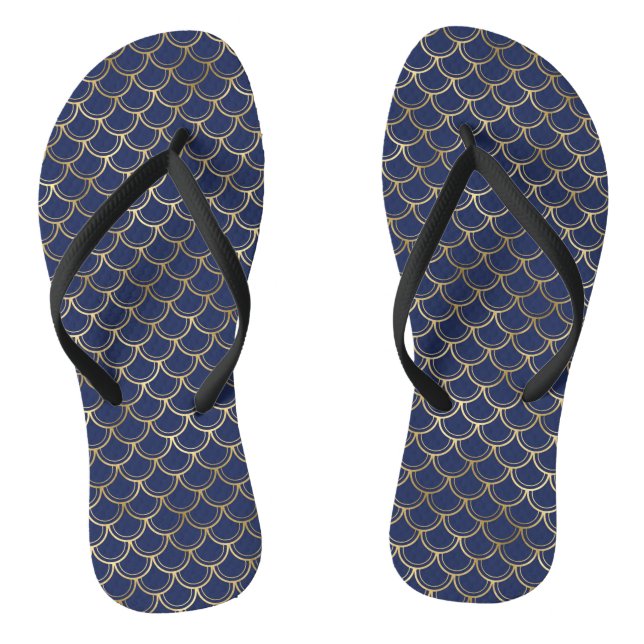 Navy Blue Gold Mermaid Scales Pattern Jandals (Footbed)