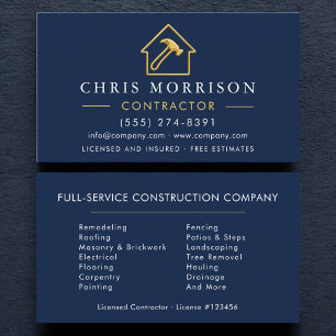 Navy Blue Gold Metallic Building Construction  Business Card