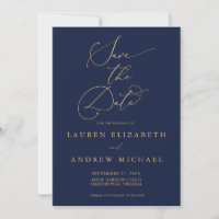 Navy Blue & Gold Minimalist Save the Date