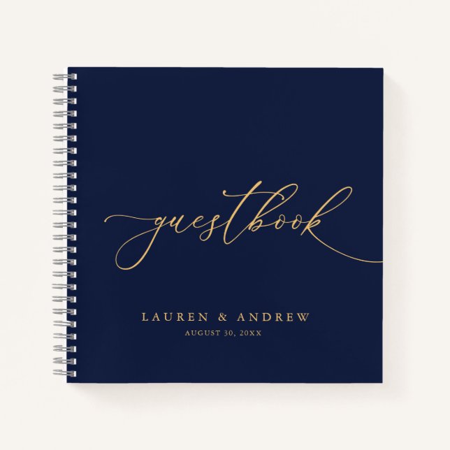 Navy Blue & Gold Minimalist Wedding Guestbook Notebook (Front)