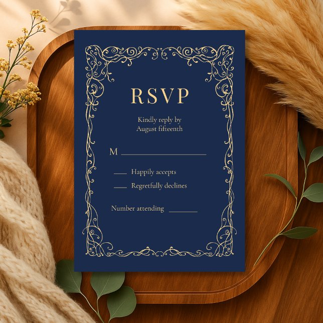 Navy Blue Gold Minimalist Wedding RSVP  (Creator Uploaded)