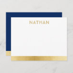 Navy Blue Gold Modern Bar Mitzvah Thank You Card<br><div class="desc">Bar Mitzvah and Bat Mitzvah Personalised Modern Thank You Note Cards with a simple and modern blue and gold border stripe and personalised name in a subtle unique fun font at the top. Coordinating items available in the Paper Grape Zazzle Designer Shop Bar Mitzvah Section. Edit the colours and fonts...</div>