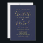 Navy Blue Gold Modern Minimalist Wedding Invitation<br><div class="desc">Elegant modern minimalist navy blue and gold signature wedding invitation featuring signature style names,  this stylish wedding invitation can be personalised with your information in chic lettering. Designed by Thisisnotme©</div>