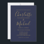 Navy Blue Gold Modern Minimalist Wedding Invitation<br><div class="desc">Elegant modern minimalist navy blue and gold signature wedding invitation featuring signature style names,  this stylish wedding invitation can be personalised with your information in chic lettering. Designed by Thisisnotme©</div>