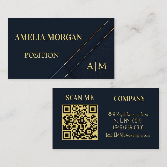 Navy Blue Gold Modern Professional Business Card (Front/Back)