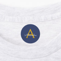 Navy Blue Gold Modern Script Girly Monogram Name