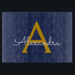 Navy Blue Gold Modern Script Girly Monogram Name Cutting Board<br><div class="desc">Navy Blue and Gold Simple Script Monogram Name Cutting Board. This makes the perfect graduation,  birthday,  wedding,  bridal shower,  anniversary,  baby shower or bachelorette party gift for someone that loves glam luxury and chic styles.</div>