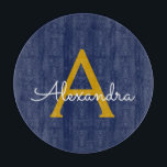 Navy Blue Gold Modern Script Girly Monogram Name Cutting Board<br><div class="desc">Navy Blue and Gold Simple Script Monogram Name Cutting Board. This makes the perfect graduation,  birthday,  wedding,  bridal shower,  anniversary,  baby shower or bachelorette party gift for someone that loves glam luxury and chic styles.</div>