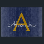 Navy Blue Gold Modern Script Girly Monogram Name Cutting Board<br><div class="desc">Navy Blue and Gold Simple Script Monogram Name Cutting Board. This makes the perfect graduation,  birthday,  wedding,  bridal shower,  anniversary,  baby shower or bachelorette party gift for someone that loves glam luxury and chic styles.</div>