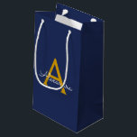Navy Blue Gold Modern Script Girly Monogram Name Small Gift Bag<br><div class="desc">Navy Blue and Gold Simple Script Monogram Name Gift Bag. This makes the perfect sweet 16 birthday,  wedding,  bridal shower,  anniversary,  baby shower or bachelorette party gift bag for someone that loves glam luxury and chic styles.</div>