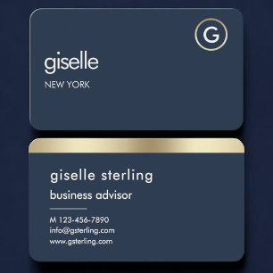 Navy Blue Gold Monogram  Business Card