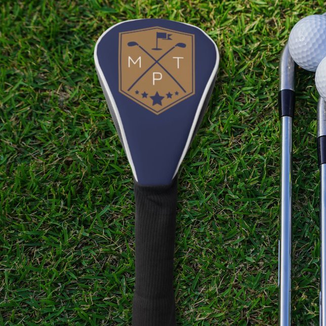 Navy Blue Gold Monogram Golf Club Name Golf Head Cover (Creator Uploaded)