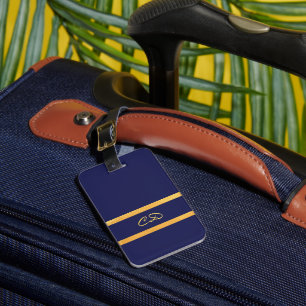 Navy blue gold monogram initials luggage tag
