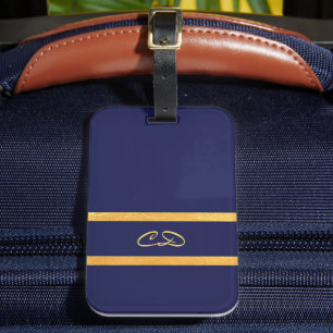 Navy blue gold monogram initials luggage tag